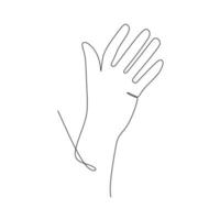 Öffnen Sie die Handbewegung mit der Handfläche und ziehen Sie ein kontinuierliches Liniendesign. Zeichen und Symbol von Handgesten. einzelne durchgehende Zeichenlinie. hand gezeichnetes kunstgekritzel lokalisiert auf weißer hintergrundillustration vektor