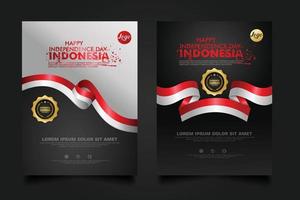 Set Indonesien Happy Independence Day Hintergrundvorlage. vektor