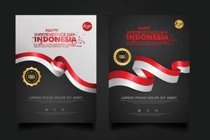 Set Indonesien Happy Independence Day Hintergrundvorlage. vektor