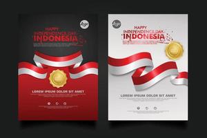 Set Indonesien Happy Independence Day Hintergrundvorlage. vektor