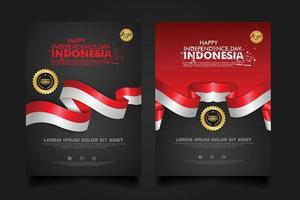 Set Indonesien Happy Independence Day Hintergrundvorlage. vektor
