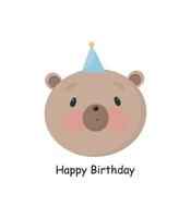 födelsedagsfest, gratulationskort, festinbjudan. barn illustration med söt björn i tecknad stil. vektor
