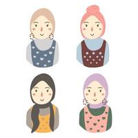 vektor set ritning av muslimsk kvinna med hijab
