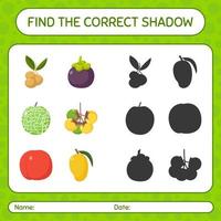 Finde das richtige Schattenspiel mit Früchten. arbeitsblatt für vorschulkinder, kinderaktivitätsblatt