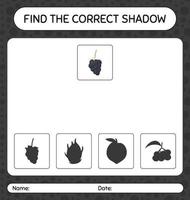 Finden Sie das richtige Schattenspiel mit Dewberry. arbeitsblatt für vorschulkinder, kinderaktivitätsblatt vektor