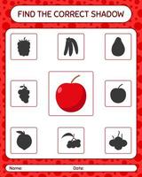 hitta rätt skuggspel med apple. arbetsblad för förskolebarn, aktivitetsblad för barn vektor