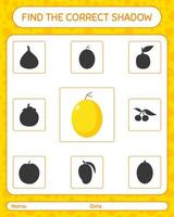 Finden Sie das richtige Schattenspiel mit Honigmelone. arbeitsblatt für vorschulkinder, kinderaktivitätsblatt vektor
