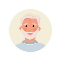 avatar av farfar med skägg. den gråhåriga gubben. porträtt av en pensionär i skjorta och tröja. designelement för registrering av en profil, chatbot, hemsida, support. vektor illustration