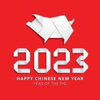 vikt papper origami djur gris symbol för 2023 enligt den kinesiska kalendern. design gratulationskort med siffror inskription. vektor illustration isolerad på vit bakgrund