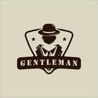 maskulin slips smoking logotyp vektor vintage illustration mall ikon grafisk design. kostym gentleman med hatt mode tecken eller symbol för professionell skräddare eller designer med retro badge stil