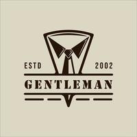 männliche Krawatte Smoking Logo Vektor Vintage Illustration Vorlage Symbol Grafikdesign. Anzug Gentleman Modezeichen oder Symbol für professionelle Schneider oder Designer im Retro-Stil