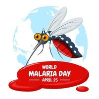 Vektorgrafik einer Mücke, die Blut saugt, auf einem Weltkartenhintergrund, als Banner, Poster oder Vorlage, Welt-Malaria-Tag oder Welt-Dengue-Fieber-Tag. vektor
