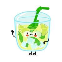 söt rolig mojito viftande hand karaktär. vektor handritad tecknad kawaii karaktär illustration ikon. isolerad på vit bakgrund. mojito karaktär koncept