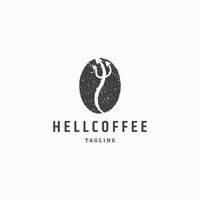 helvete kaffe logotyp designmall. mörk, svart, vintage, bönor, retro vektorillustration vektor