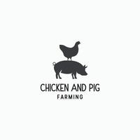Huhn und Schwein-Logo-Icon-Design-Vorlage. Rinderfarm Vieh flacher Vektor