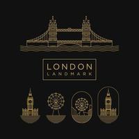 goldenes londoner wahrzeichen mit linienstil-set-logo-symbol-design-vorlage. linie, elegant, luxus, moderne vektorillustration vektor