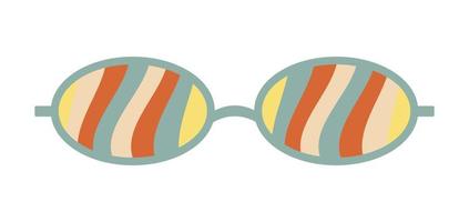 psykedeliska solglasögon i stil med 70-talet. retro groovy grafiska element av glasögon med regnbåge, linjer och vågor. vektor