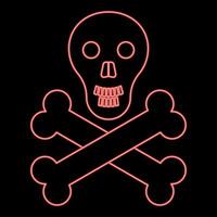 Neon-Totenkopf und Knochen rote Farbvektorillustration flaches Stilbild vektor