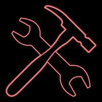 Neon-Schraubenschlüssel und Hammer rote Farbvektorillustration flaches Stilbild vektor