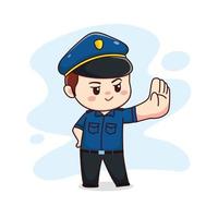 illustration eines glücklichen niedlichen polizisten mit stoppschild kawaii chibi cartoon character design vektor