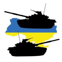 die flagge der ukraine ist auf einem hintergrund mit panzern gemalt. vektor