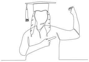 kontinuierliche einzelne gezogene einzeilige studentin, die von hand gezeichnet wird, bildschattenbild. Strichzeichnungen. graduierter student graduierter vektor