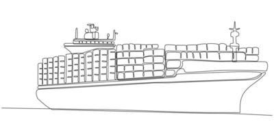 Frachtschiff mit durchgehender Linie vektor