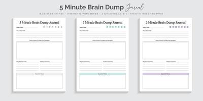 Fünf-Minuten-Brain-Dump-Journal und Tracker druckbare Innenarchitekturvorlage vektor