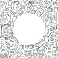 vektorelemente von süßen snacks und gebäck, kaffeegerichten. hervorragend zum Dekorieren von Cafés und Speisekarten. Doodle-Icon-Stil vektor