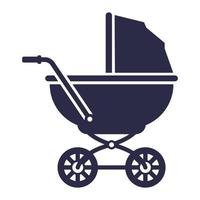schwarze Ikone des Kinderwagens mit Baby. flache vektorillustration. vektor