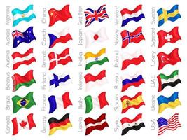 Reihe von wehenden Flaggen der Länder der Welt. isoliert auf weiß. Vektor-Illustration.