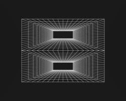 cyber rutnät, retro punk perspektiv rektangulär tunnel. rutnät tunnel geometri på svart bakgrund. vektor illustration.