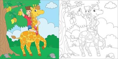 Färbung Junge und Giraffe vektor