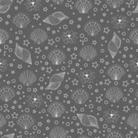Sommerhintergrund mit Kontur Muscheln Lotusblumen Sterne und Blasen auf farbigem Hintergrund Vektor nahtlose Muster