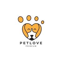 husdjurshund logotyp med kärlek design vektor ikon illustration