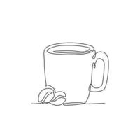 einzelne durchgehende Linienzeichnung eines stilisierten Bechers mit Cappuccino-Logo-Etikett. Emblem Café-Konzept. moderne einzeilige Design-Vektorillustration für Café-, Shop- oder Getränkelieferservice vektor