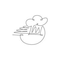 eine durchgehende Strichzeichnung von Kochmütze oder Mütze für das Logo-Emblem des Lebensmittellieferdienstes. fast-food-café-shop-lebensmittellieferkonzept. moderne grafische Vektorillustration des einzeiligen Zeichnens des Designs vektor