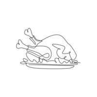 eine einzige Strichzeichnung der grafischen Vektorillustration des frischen köstlichen gebratenen Truthahns. typisches essensmenü für feiertagsfeierfestivalkonzept. Modernes Design-Logo mit durchgehender Linie vektor