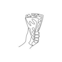 einzelne fortlaufende Linienzeichnung des stilisierten, köstlichen, knusprigen Crêpes-Logo-Etiketts. süßes Snack-Restaurant-Konzept. moderne einzeilige designvektorgrafikillustration für straßenlebensmittelgeschäft vektor