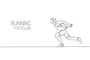 en enda linjeteckning av ung energisk man löpare sprint köra så snabbt vektorillustration. individuella sporter, träningskoncept. modern kontinuerlig linjeritning för att köra tävlingsbanner vektor