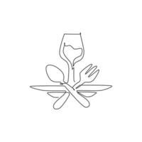eine durchgehende Linienzeichnung von frischem Getränk auf Glas für das Logo-Emblem des Restaurants. Fast-Food-Café-Shop-Logo-Vorlage Kunstkonzept. moderne einzeilige zeichnen design vektorgrafik illustration vektor