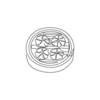 eine einzelne strichzeichnung der grafischen vektorillustration des frischen chinesischen knödellogos. asiatisches Mantou-Food-Café-Menü und Restaurant-Abzeichen-Konzept. modernes Street-Food-Logo mit durchgehender Linienführung vektor