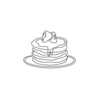 en enda rad ritning färska läckra amerikansk pannkaka butik logotyp vektor grafisk illustration. kafémeny och restaurangmärkekoncept. modern kontinuerlig linjeritning design street food logotyp