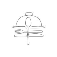 einzelne fortlaufende Linienzeichnung einer stilisierten Cloche für die Abdeckung von Lebensmitteltabletts für ein Café für ein Logo-Etikett. elegantes Restaurantkonzept. moderne einzeilige zeichnen-design-vektorillustration für lebensmittel-lieferservice-symbol vektor