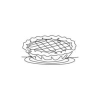 einzelne durchgehende Linienzeichnung von stilisiertem köstlichem Apfelkuchen für Kuchenlogo-Kunstetikett. Konditorei-Konzept. moderne einzeilige zeichnen design vektorgrafik illustration kuchen essen service vektor