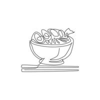 eine durchgehende Strichzeichnung von frischem, köstlichem japanischem Ramen-Restaurant-Logo-Emblem. Fast-Food-Japan-Nudel-Café-Shop-Logo-Vorlagenkonzept. moderne einzeilige zeichnen-design-vektorillustration vektor