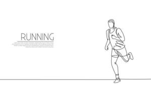 eine einzige Strichzeichnung junger energischer Mann Läufer Fokus Lauf entspannen Vektorgrafik Illustration. Individualsport, Trainingskonzept. modernes Design mit durchgehender Linie für Laufwettbewerbsbanner vektor