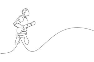 Single Continuous Line Drawing Young Agile Man Runner Laufen Sie ruhig und entspannen Sie sich im Outdoor-Park. gesundes lebensstilkonzept. trendige einzeilige grafikdesign-vektorillustration für die laufförderung vektor