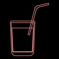 neon juice glas med sugrör röd färg vektor illustration platt stil bild