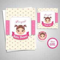 baby shower flicka tema inbjudan mall, baby girl ansikte seriefigur design vektor